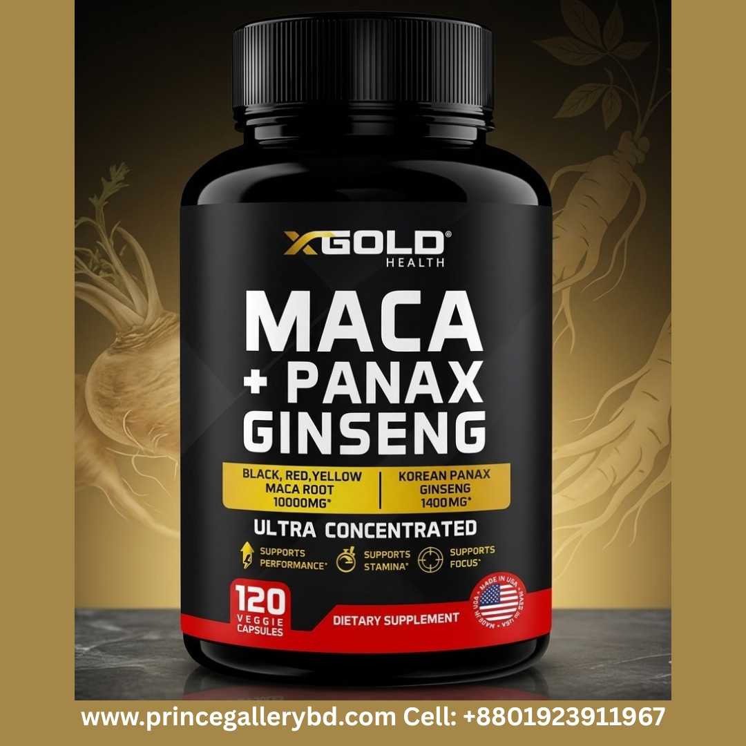 XGOLD Maca + Panax Ginseng Ultra Concentrated 60 Veggie Capsules – Natural Energy, Stamina & Performance Booster Price in Bangladesh 1 XGOLD Maca Panax Ginseng ultra concentrated 60 veggie capsules Bangladesh