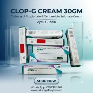 Clop-G Cream 30gm Zydus India with Clobetasol Propionate and Gentamicin Sulphate